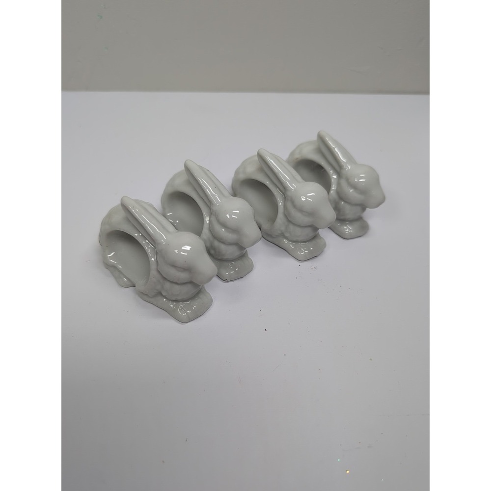 Rabbit Bunny Napkin Rings Holder Set Of Four Vintage Ceramic‎